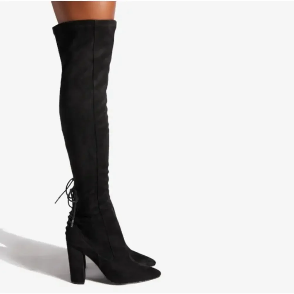 Shoedazzle Cristal Black Suede Thigh High Above The Knee High Heel Boots 6